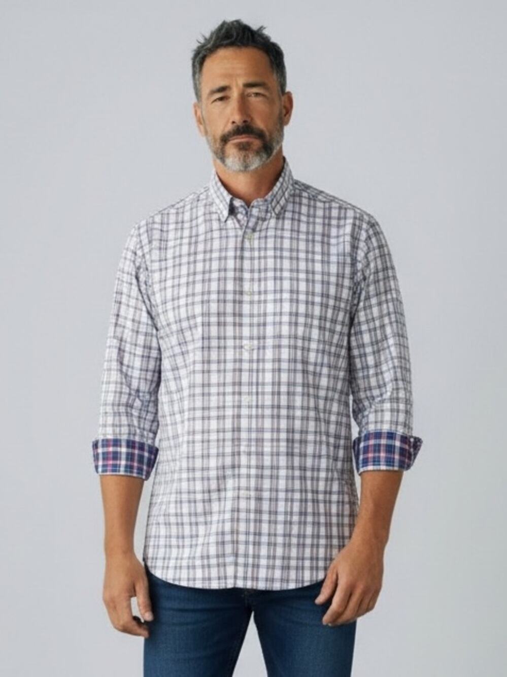 EGARA Men’s XL Red /White / Blue Plaid Dress Shirt